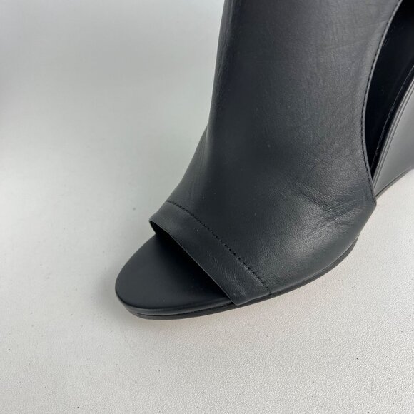 Vince Womens Kara Open Toe Wedge Sandal Black Leather Side Cutouts size 7 - Picture 10 of 16